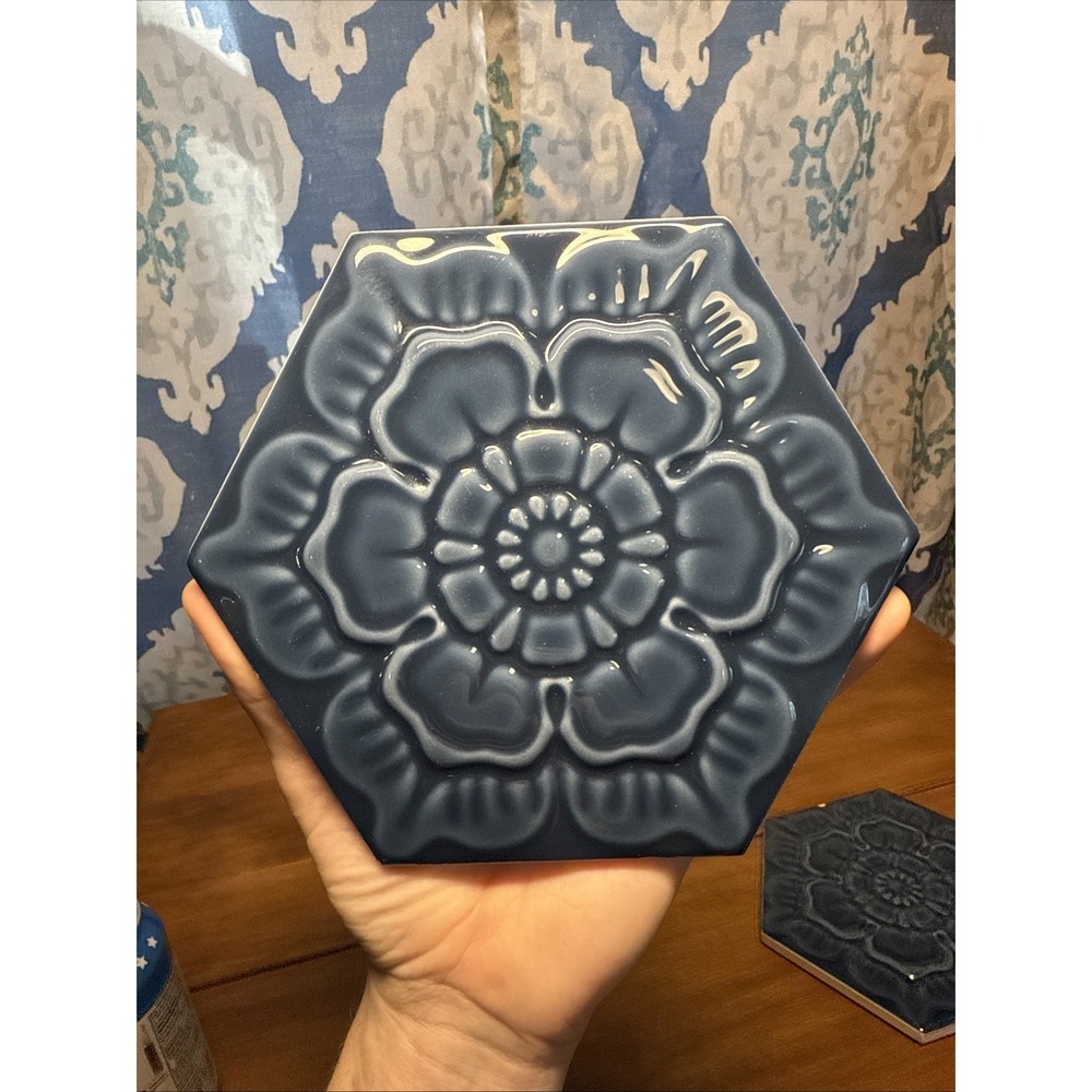 Two Wall Hanging Tiles Made In Spain ~ Blue Flowers